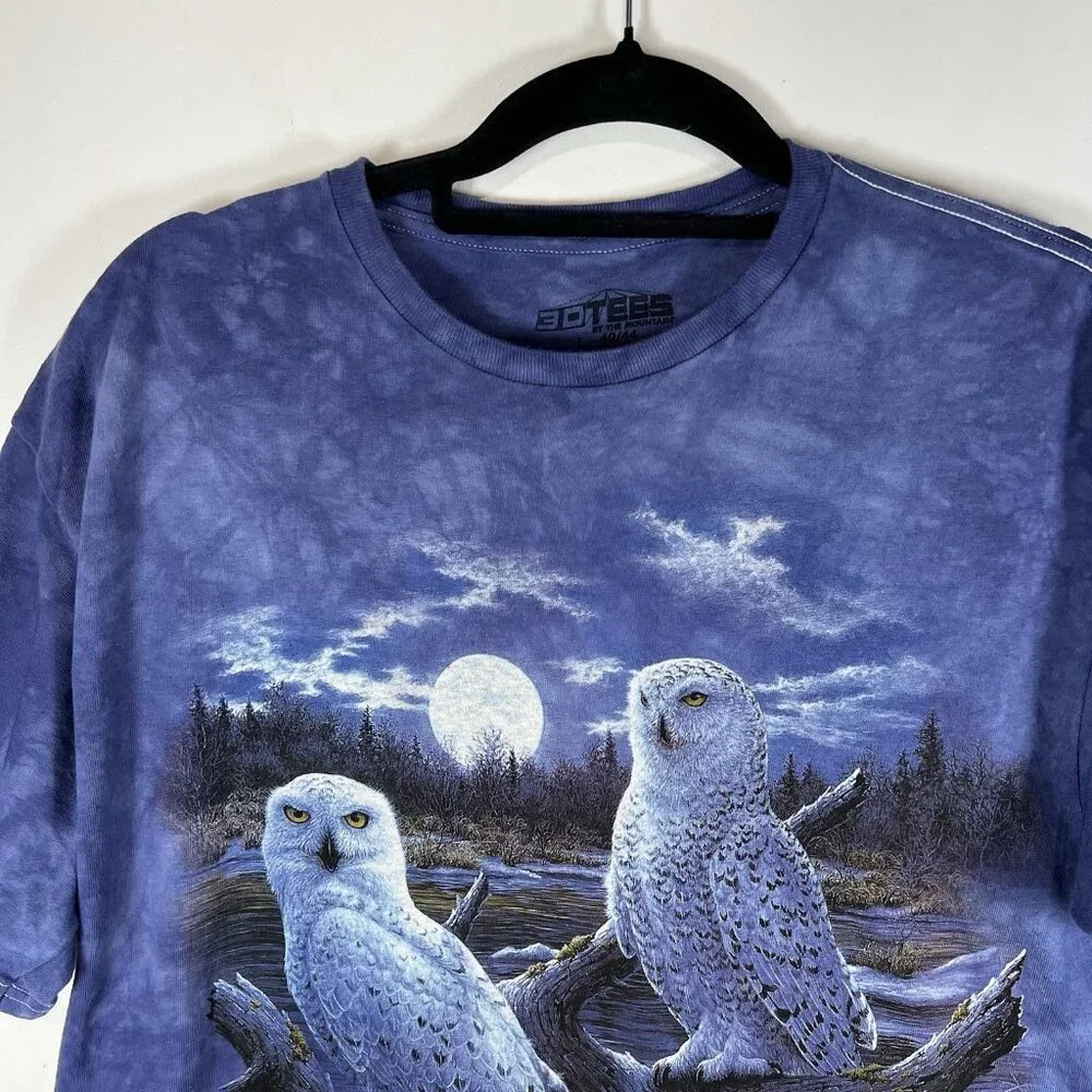 The Mountain T Shirt Men L Owls Forest Moon Print Wilderness‎ Blue Tie Dye VTG - Picture 2 of 6